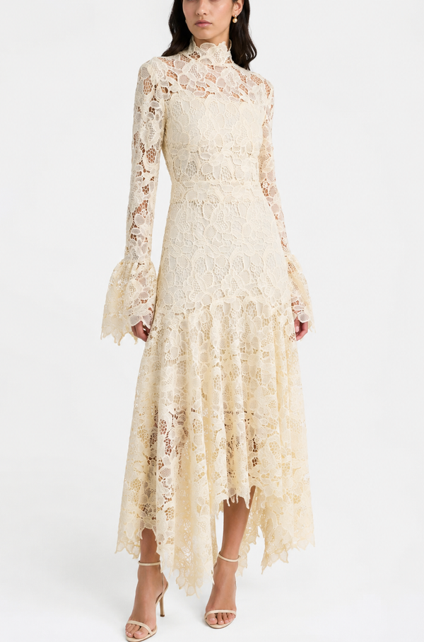 Leila High Neck Lace Dress Cream L