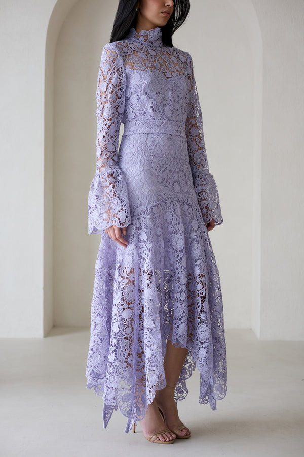 Leila High Neck Lace Dress Lilac - Vasiliki