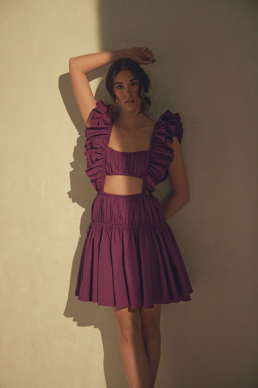 Dahlia Ruched Mini Dress in Grape