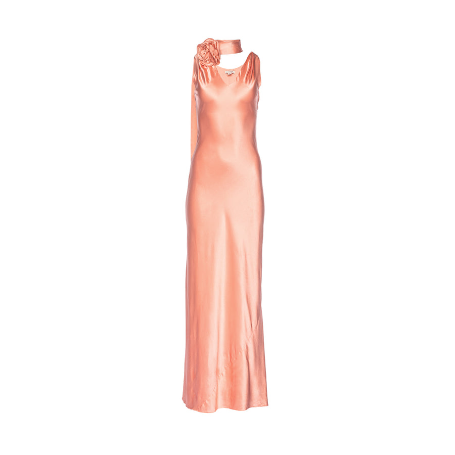 Luna Silk Bias Cut Dress Peach Nectar