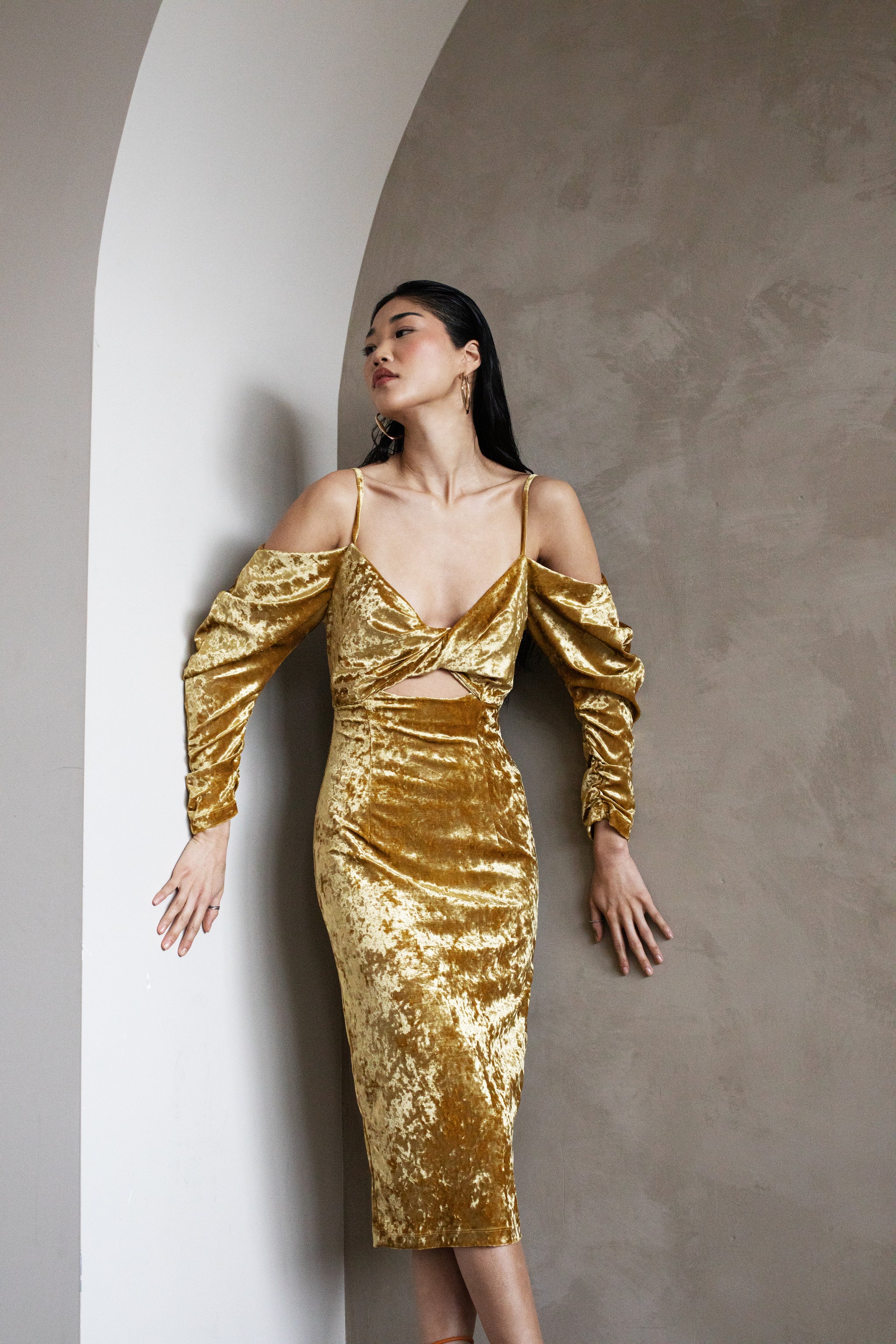 Filiya Crushed Velvet Dress Biscotti - Vasiliki