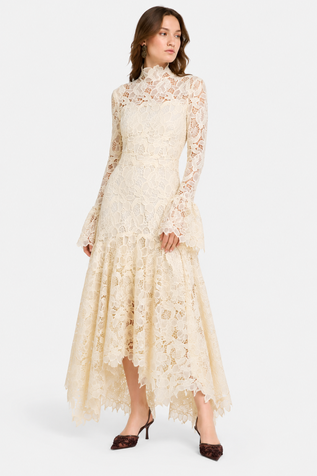 lace cream dress Leila High Neck Lace Dress Cream L