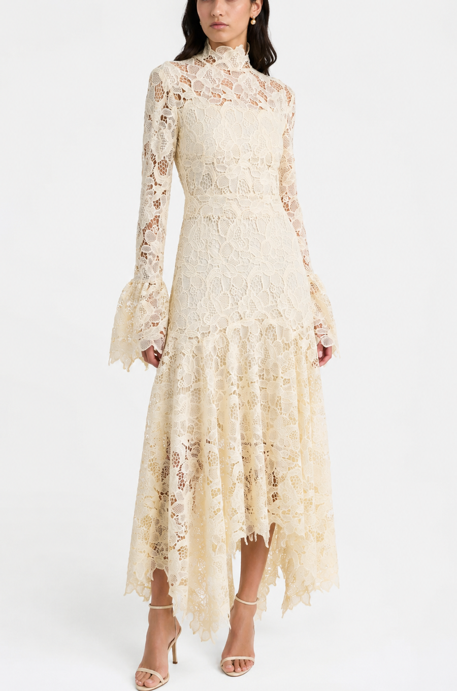 Leila High Neck Lace Dress Cream