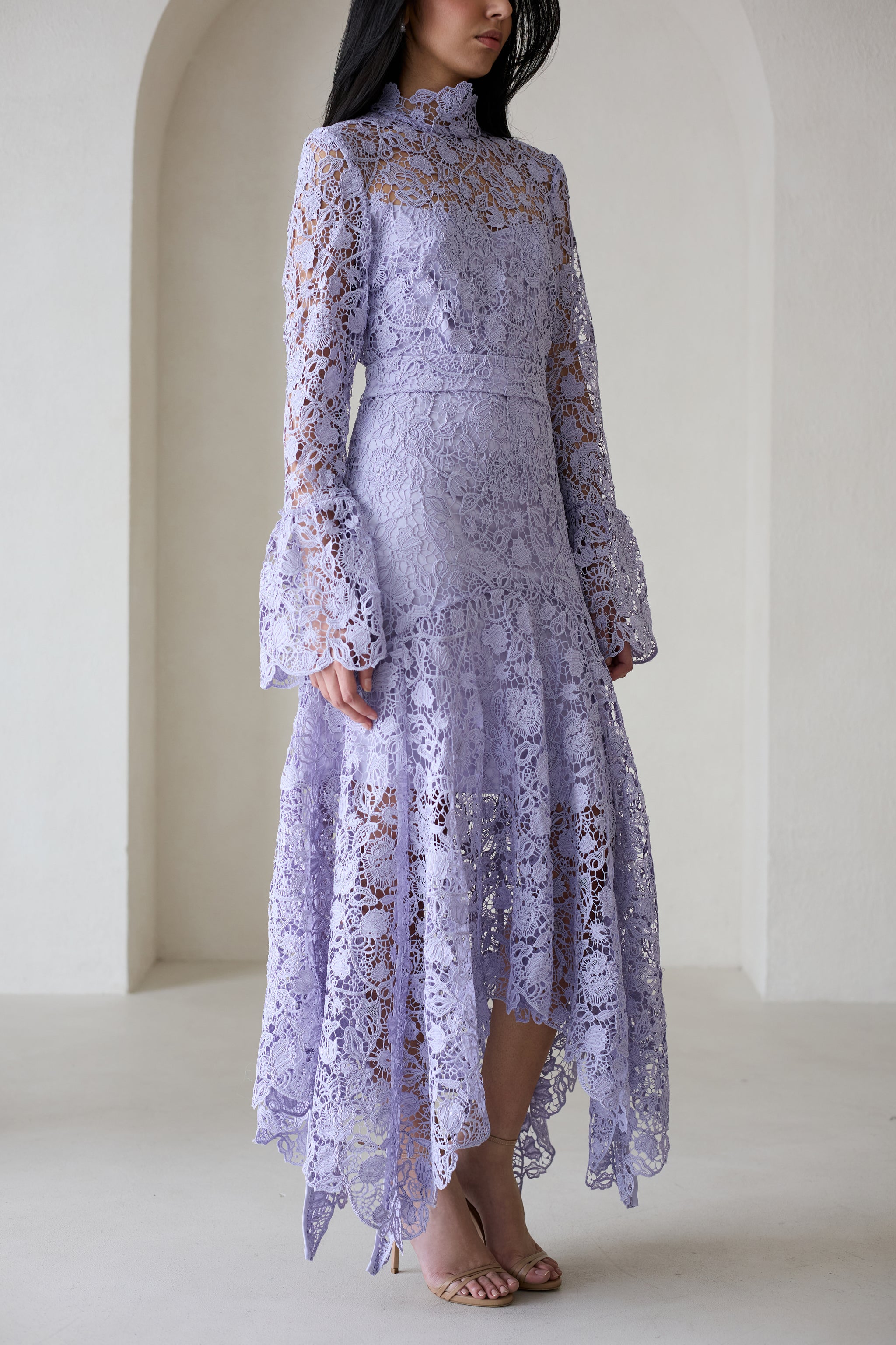 lilac long sleeve dress Leila High Neck Lace Dress Lilac
