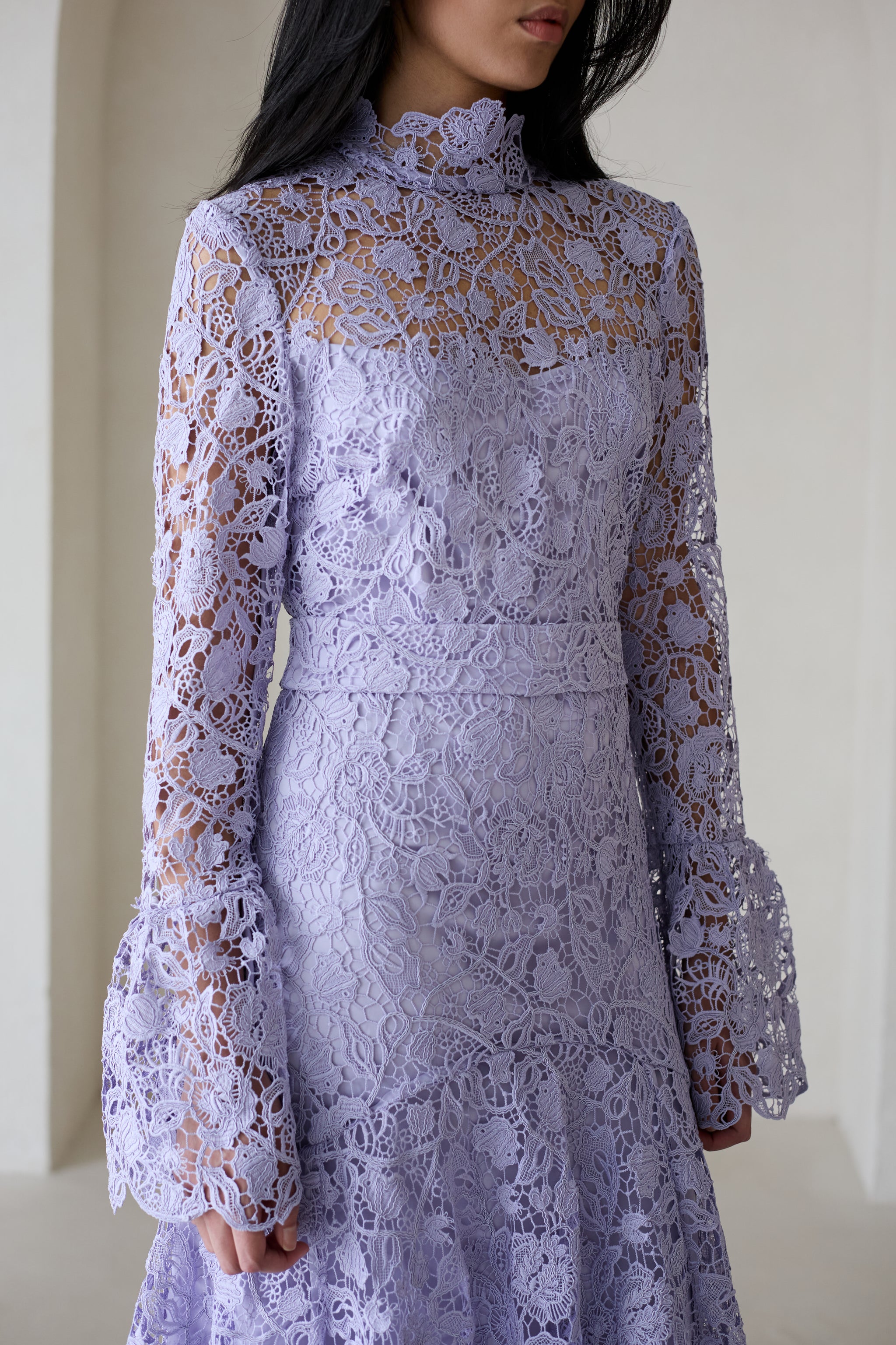 lilac lace dress Leila High Neck Lace Dress Lilac