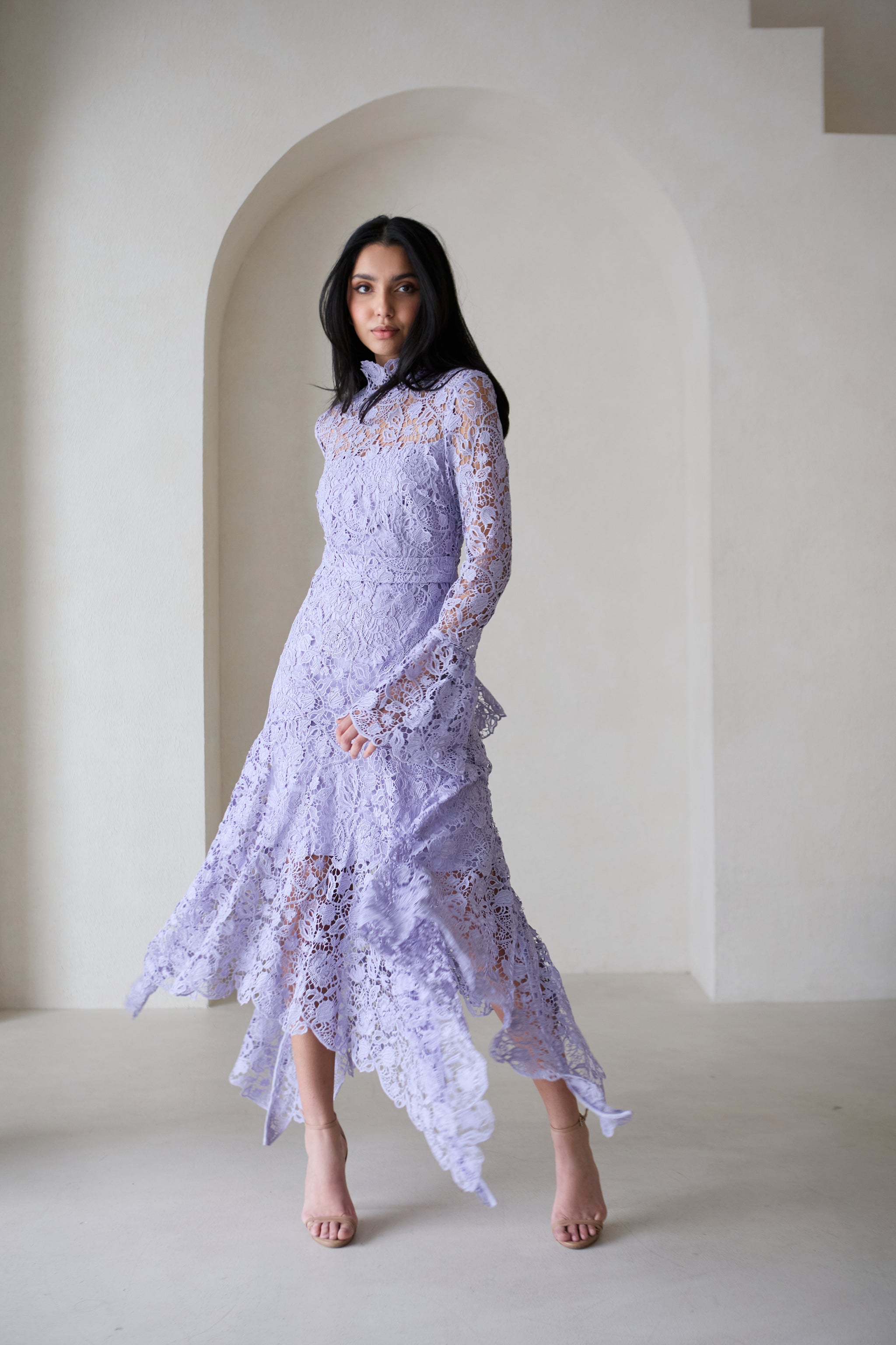 lilac lace dress Leila High Neck Lace Dress Lilac