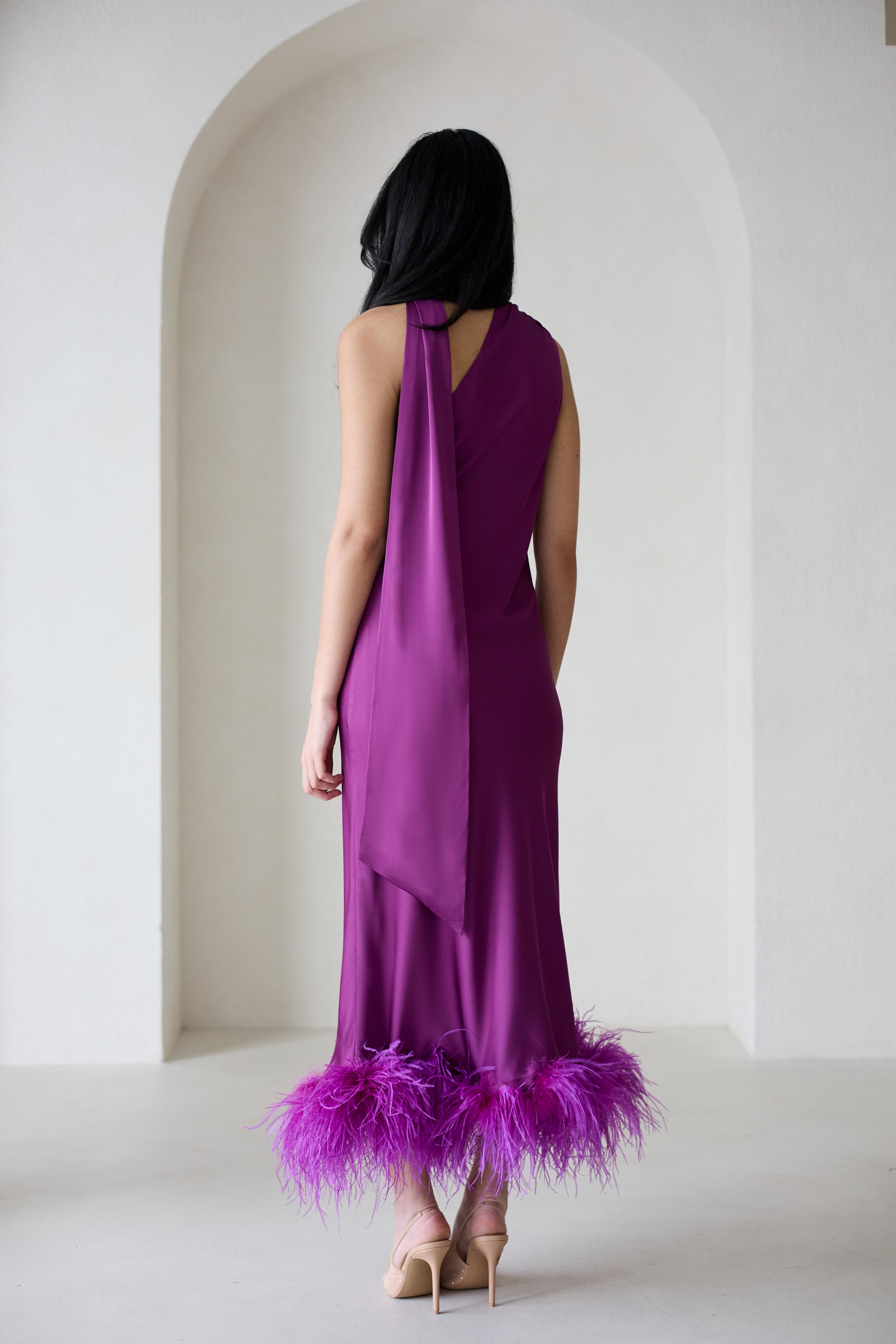 purple amethyst dress Deep V-Neck Linear Beaded Glam Long Dress