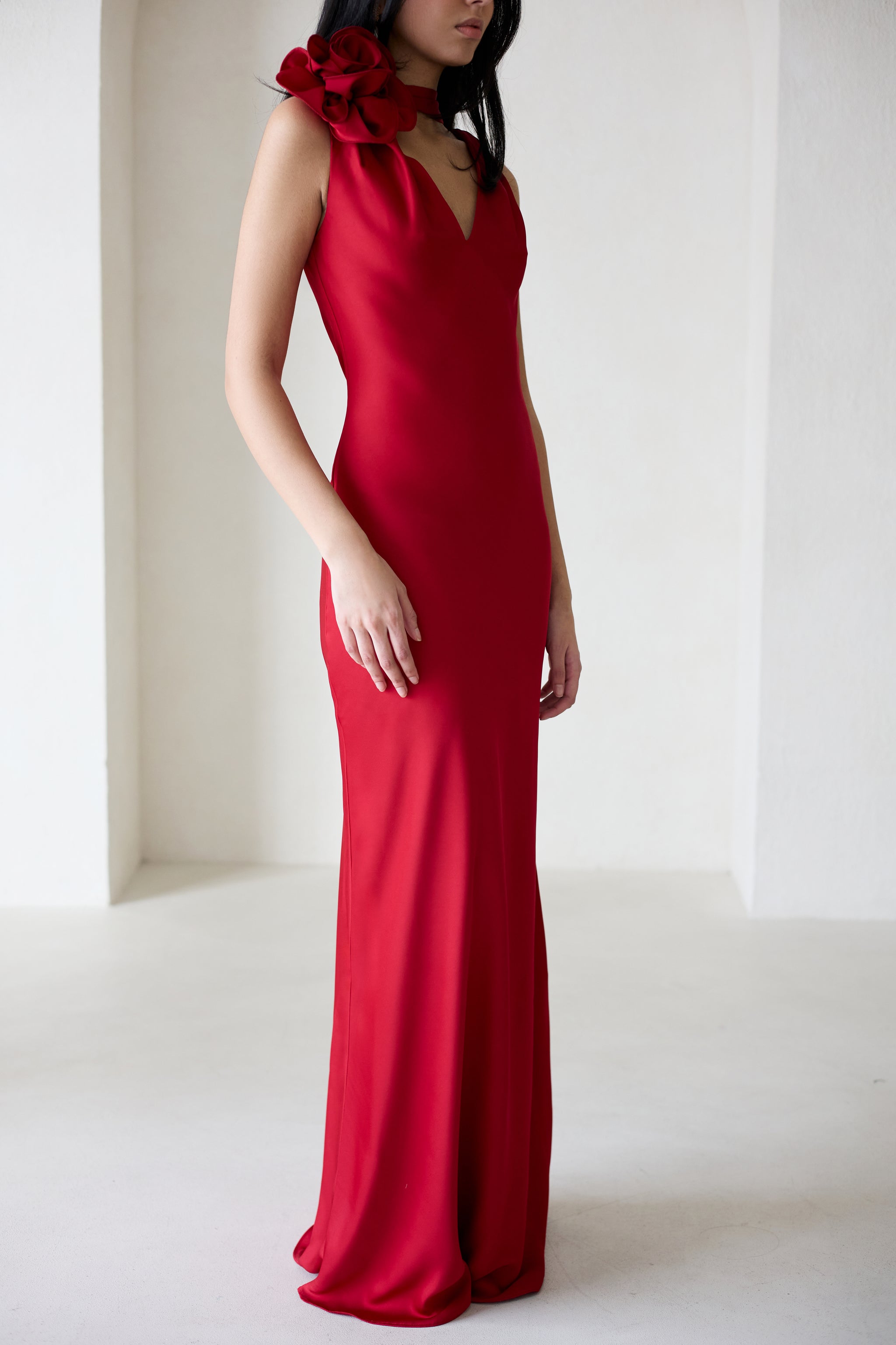 Luna Silky Bias Cut Dress in Assouline Red - L Luna Silky Bias Cut Dress in Assouline Red - L