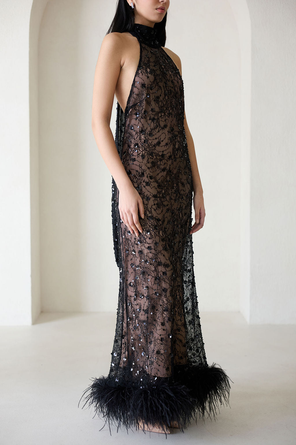 Maliya Shadow Lace Feather Dress