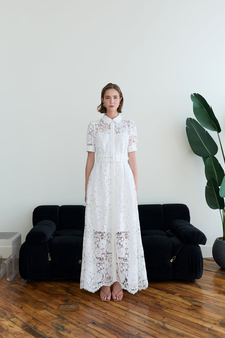 Ayah Collared Lace Dress Ecru