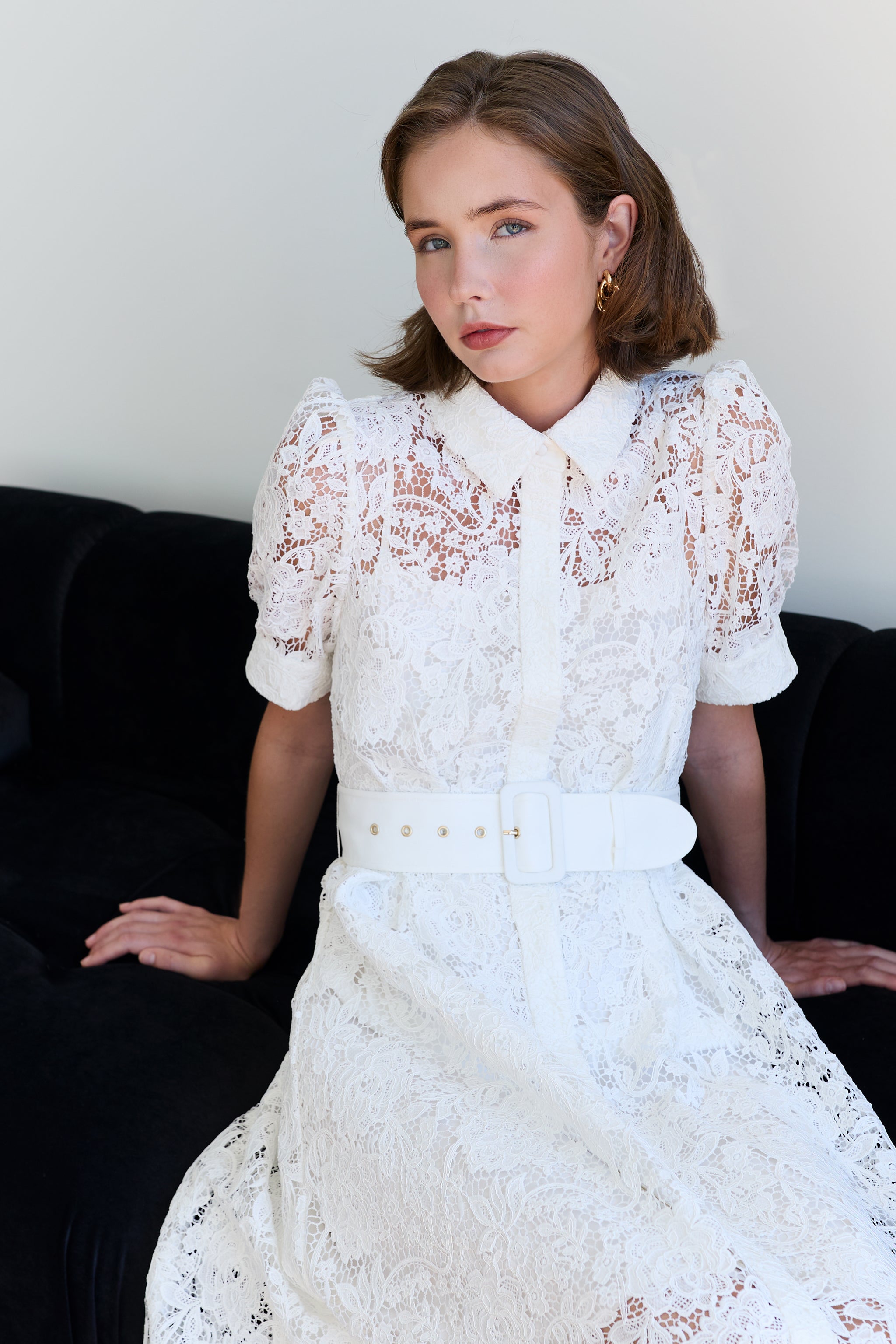 Ayah Collared Lace Dress Ecru
