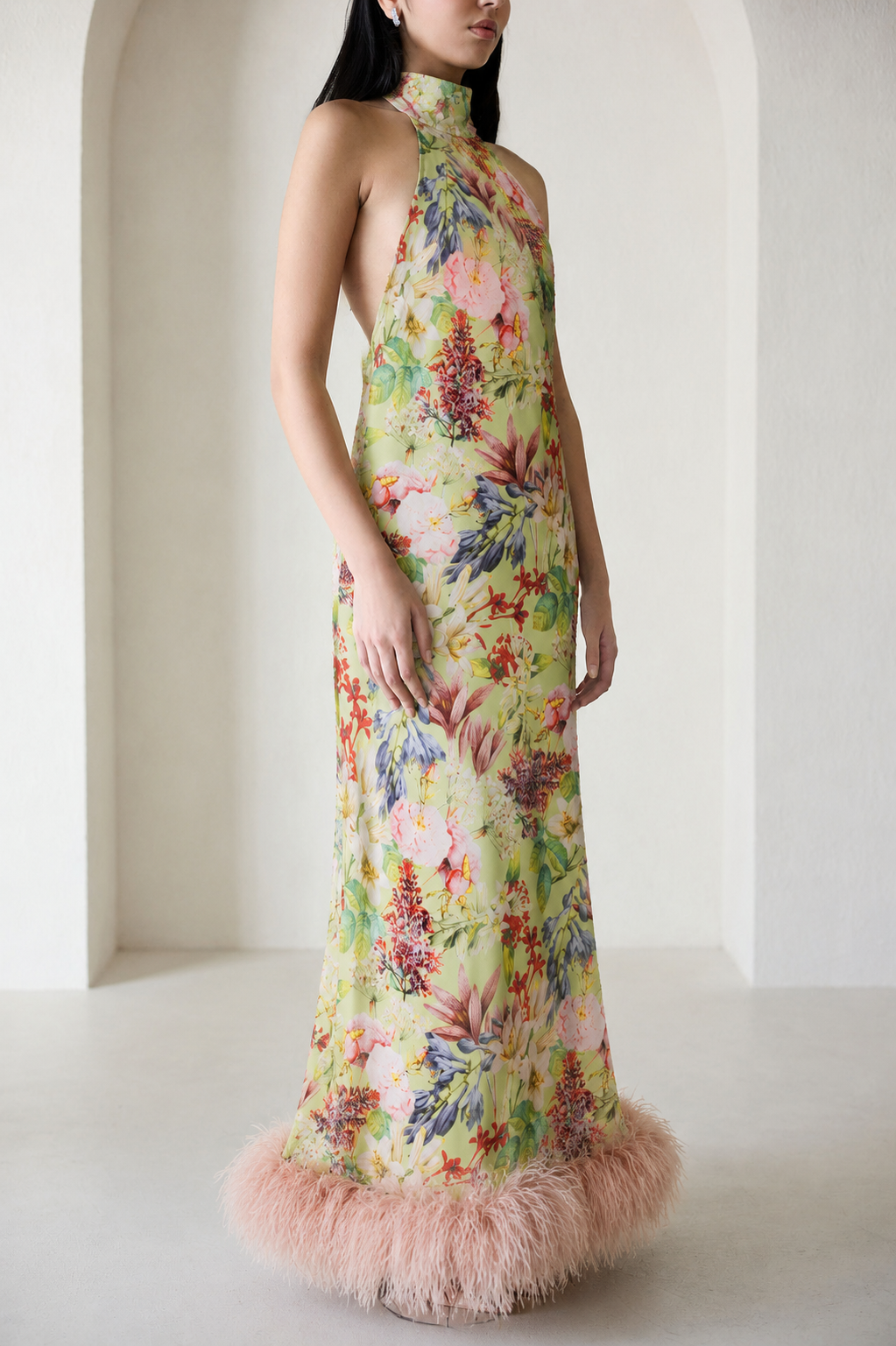 Maliya Feather Dress in Eden Tapestry