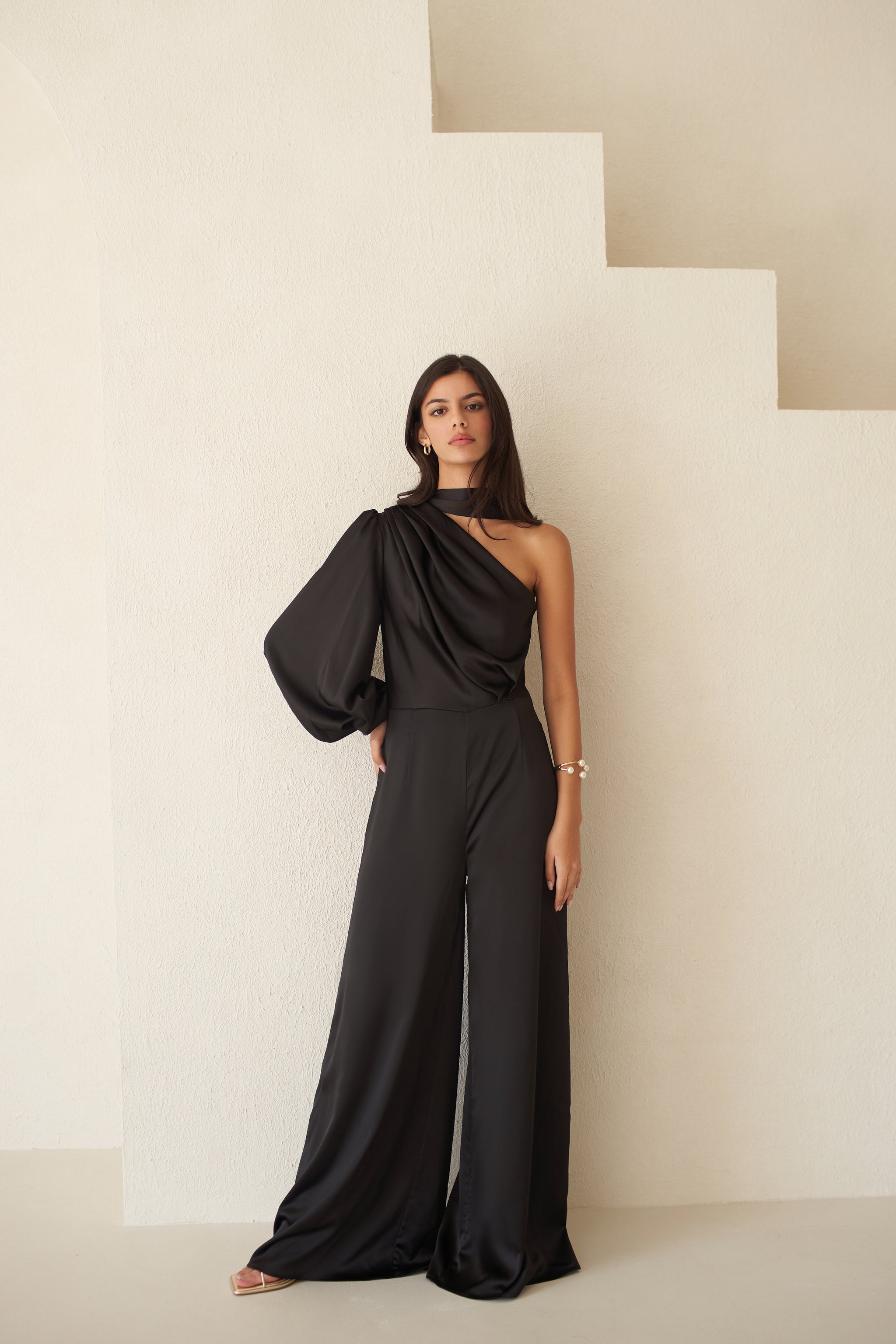 Amalia One Sleeve Satin Jumpsuit