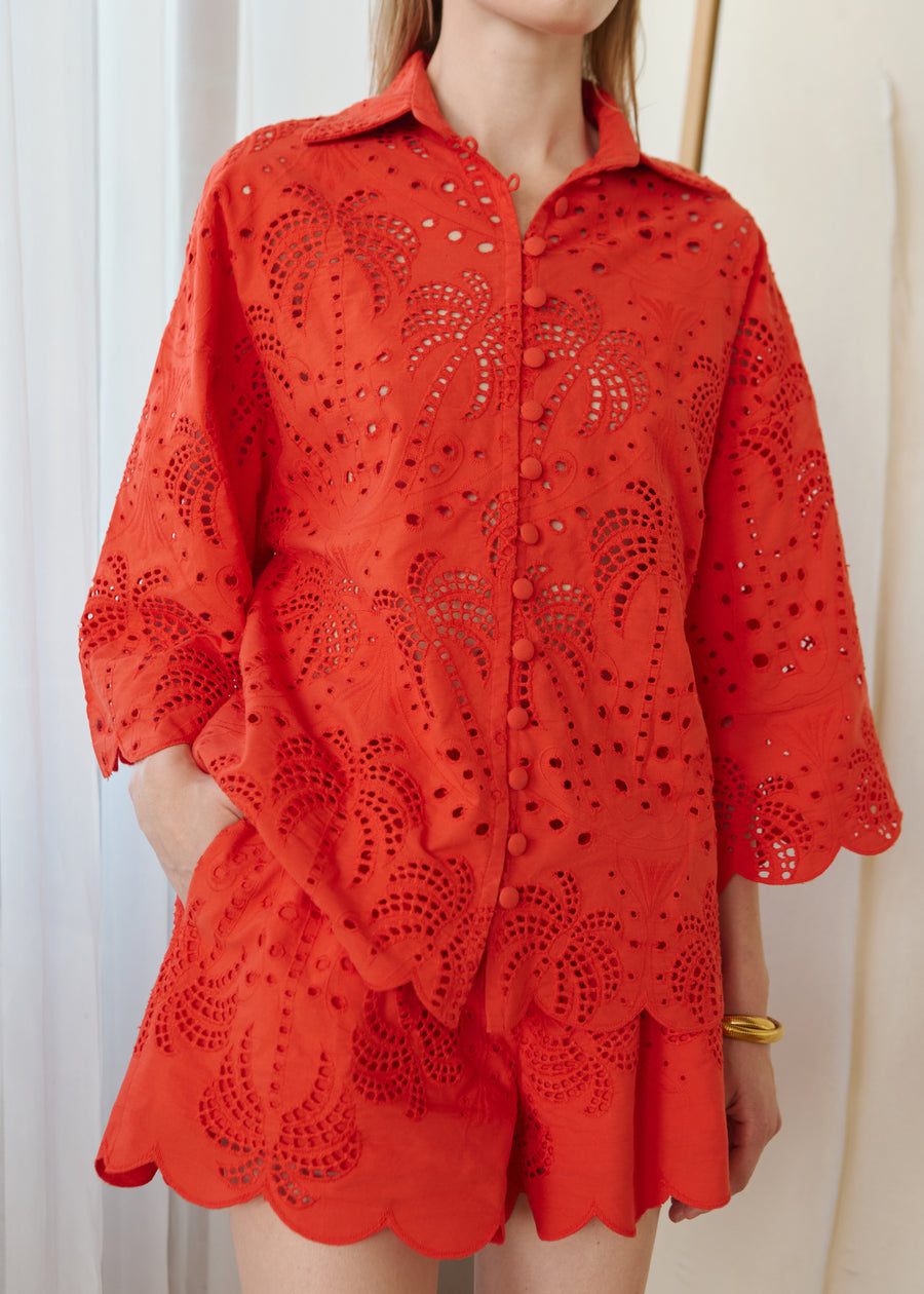 Sienna Embroidered Set in Cinober Red