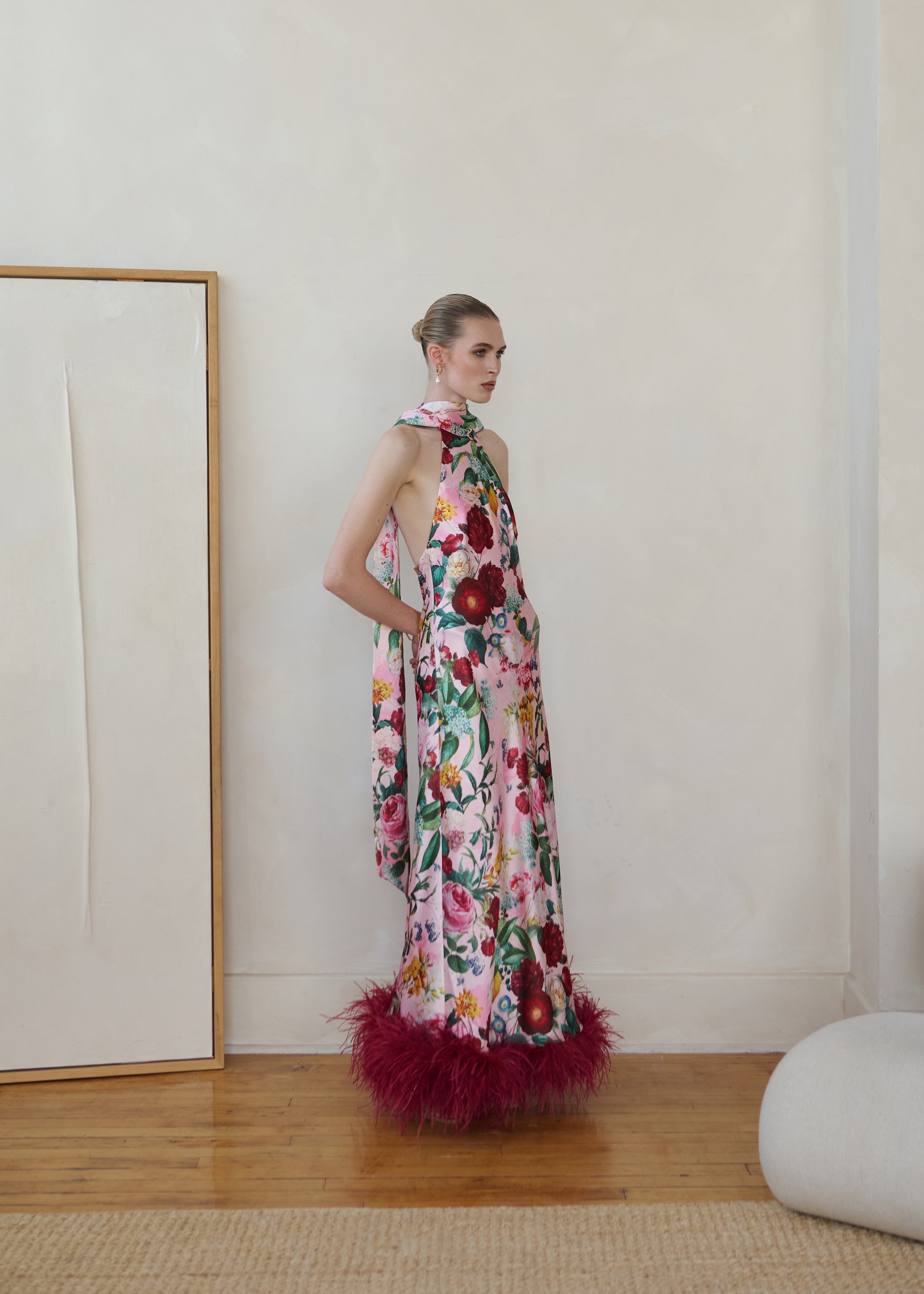Maliya Feather Dress in Petal Muse