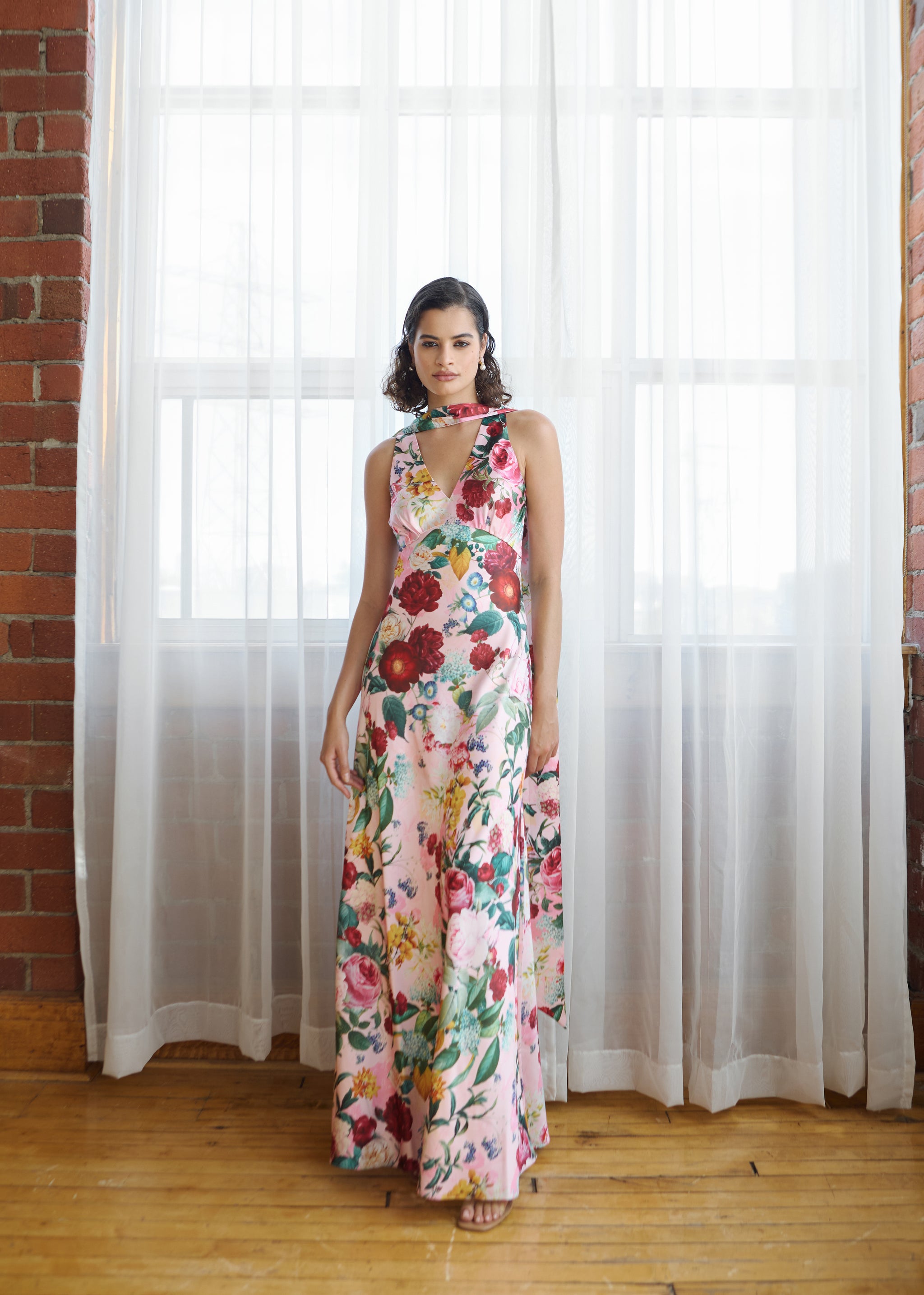 Catalina Silky Gown In Petal Muse