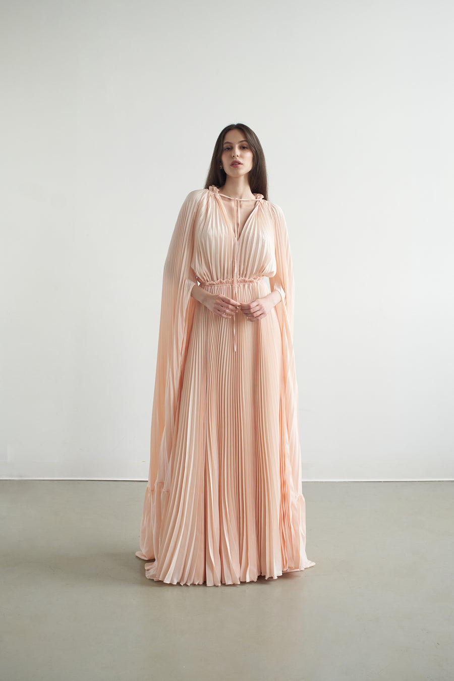 Zaria Plisse Cape Gown Peach Dust