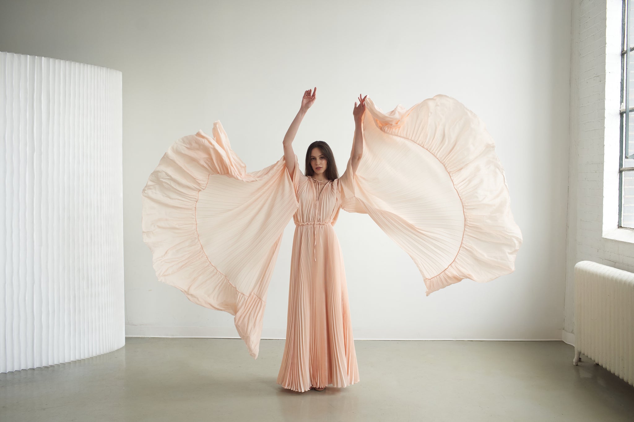 Dusty Pink Cape Pleated Detail Skater Dress Zaria Plisse Cape Gown Peach Dust Dusty Pink Cape Pleated Detail Skater Dress Zaria Plisse Cape Gown Peach Dust