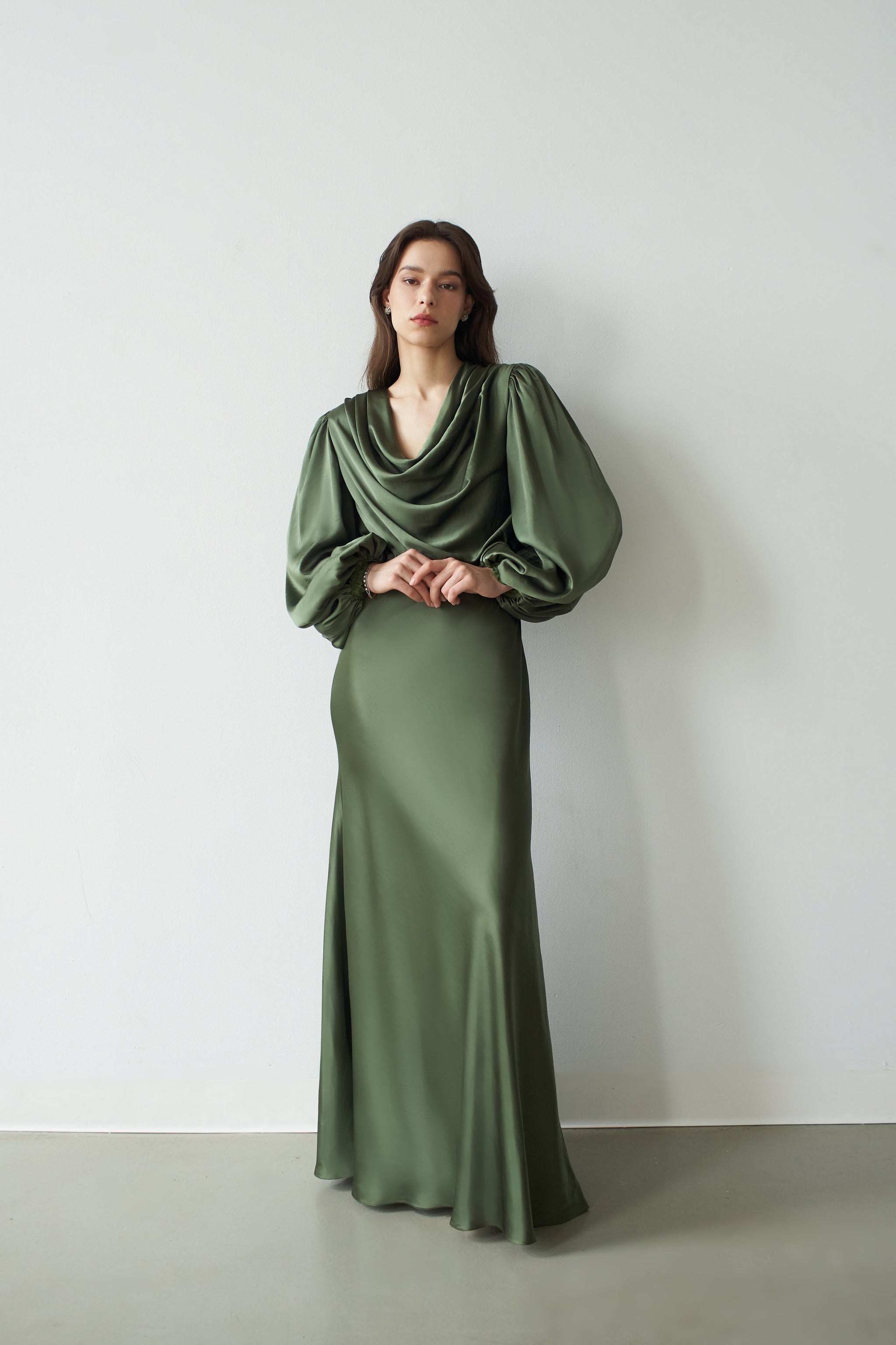 Alia Cowl Neck Gown Green Lily - Vasiliki Alia Cowl Neck Gown Green Lily - Vasiliki