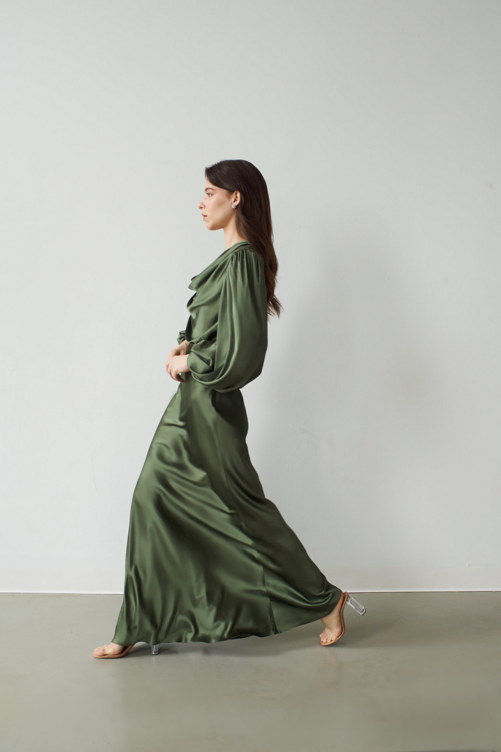 Alia Cowl Neck Gown Green Lily - Vasiliki Alia Cowl Neck Gown Green Lily - Vasiliki