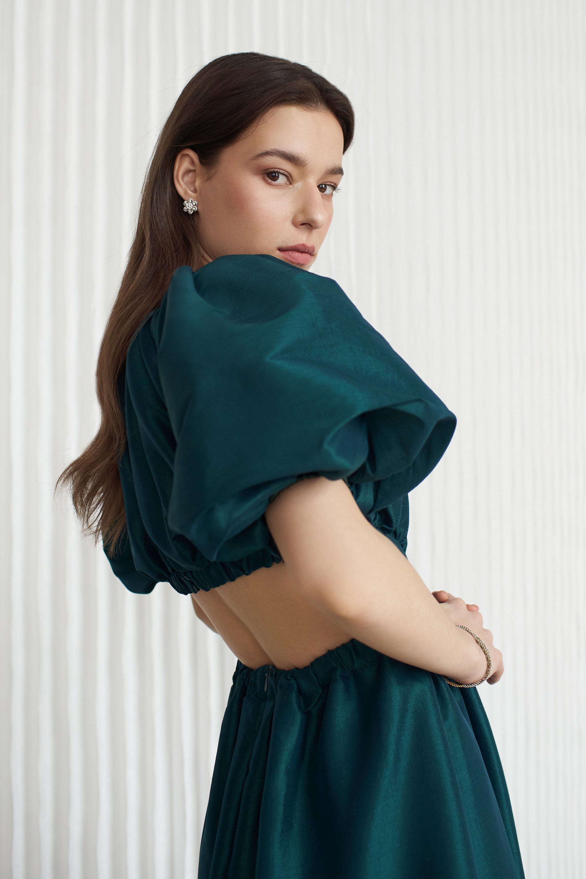 Laila Maxi Taffeta Dress Emerald Green Vasiliki - Main Image