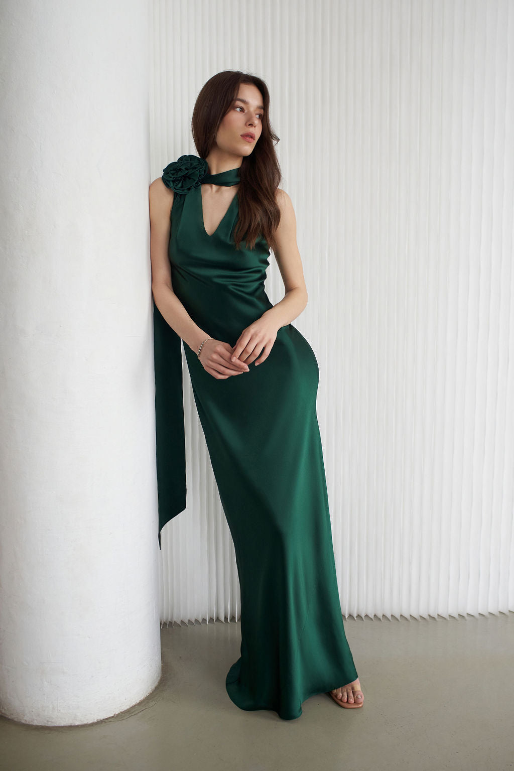 Luna Silky Bias Cut Dress Emerald