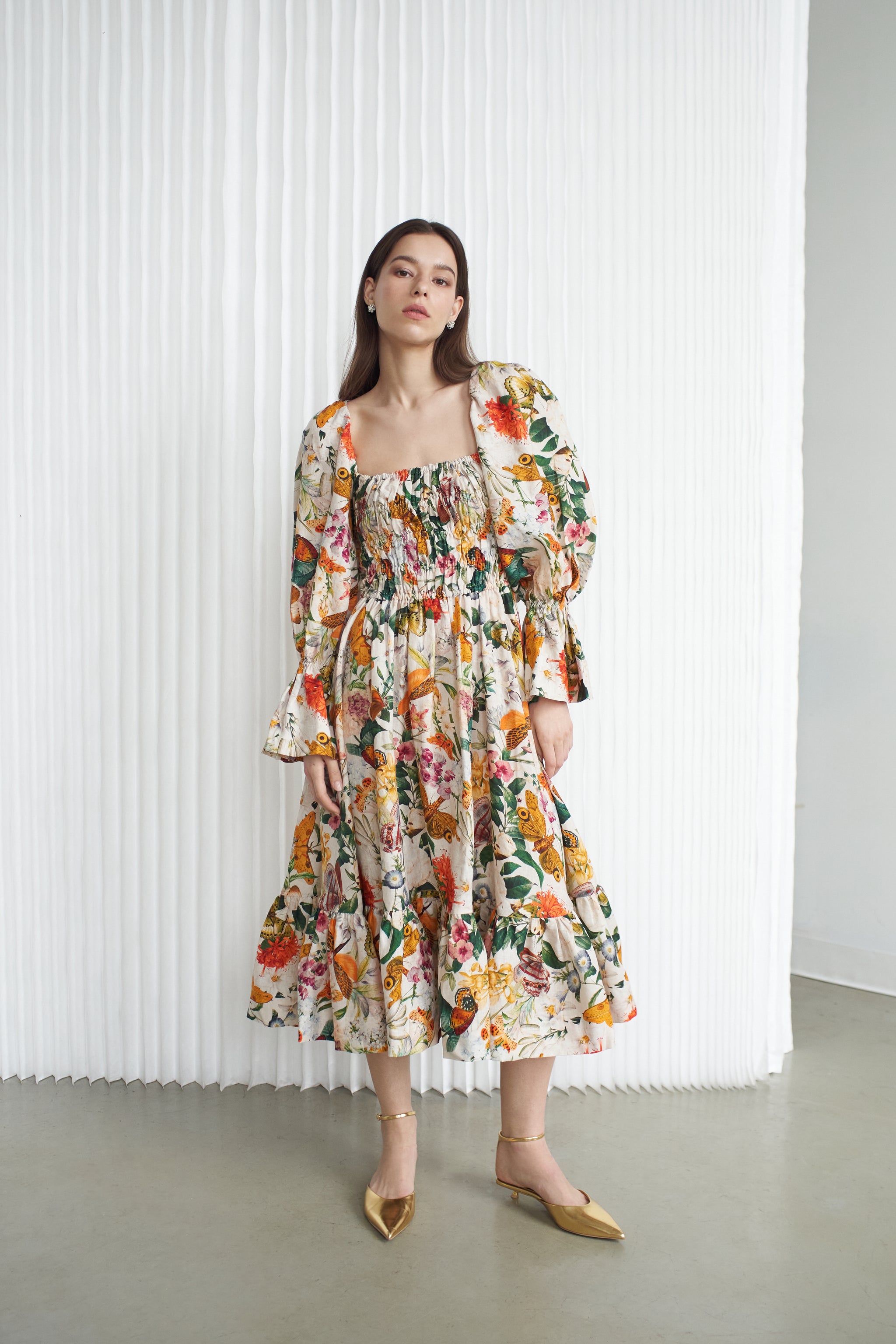 Amelia Ruched Midi Linen Dress Amaryllis Amelia Ruched Midi Linen Dress Amaryllis