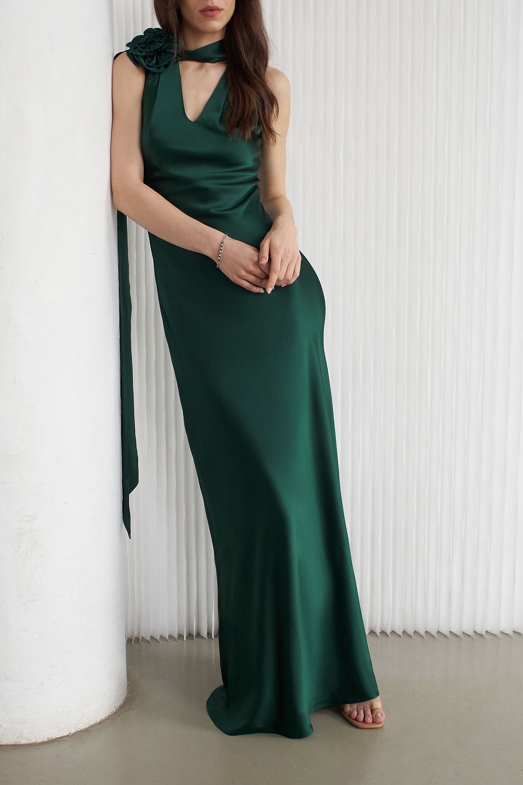 Luna Silky Bias Cut Dress Emerald - Vasiliki Luna Silky Bias Cut Dress Emerald - Vasiliki
