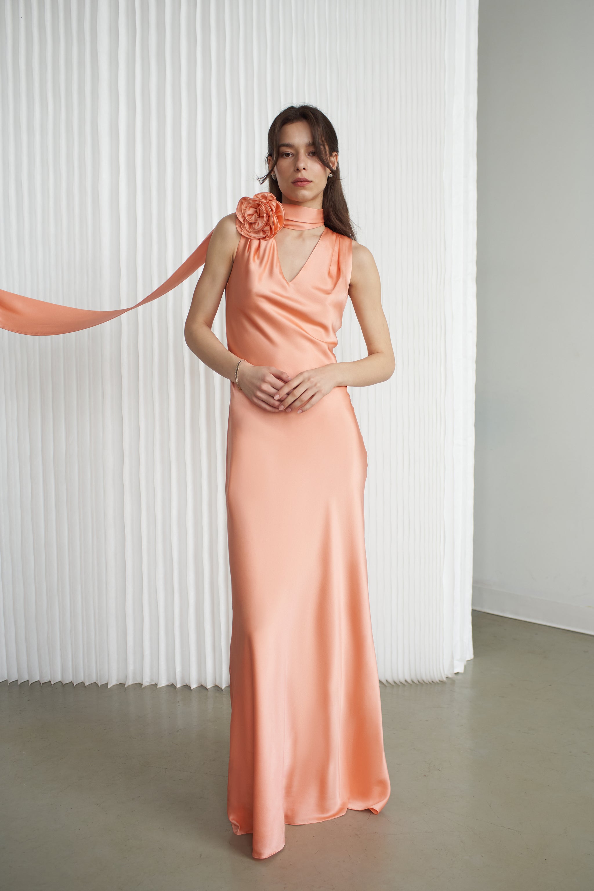 Luna Silk Bias Cut Dress Peach Nectar - Vasiliki Luna Silk Bias Cut Dress Peach Nectar - Vasiliki
