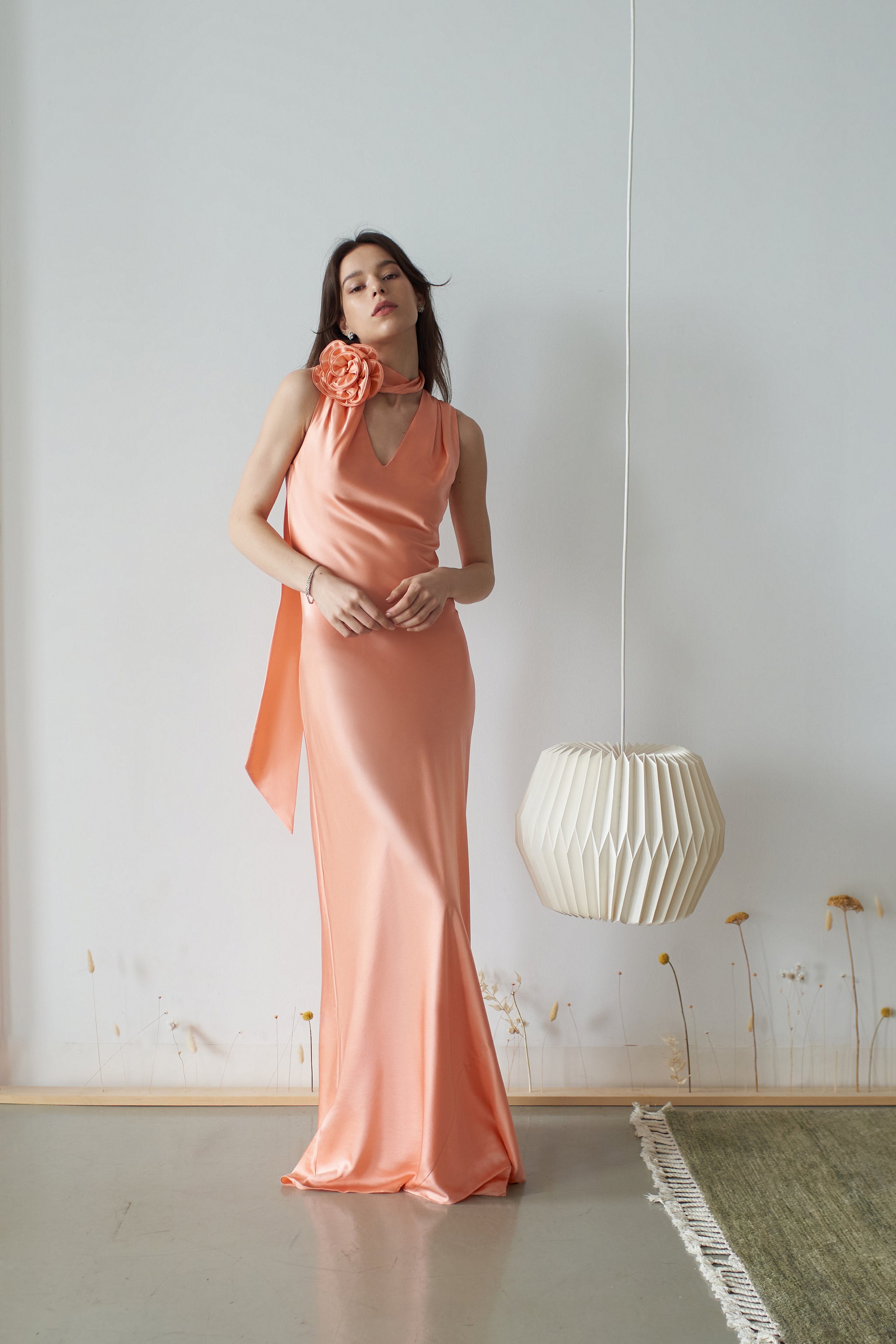 Luna Silk Bias Cut Dress Peach Nectar Luna Silk Bias Cut Dress Peach Nectar