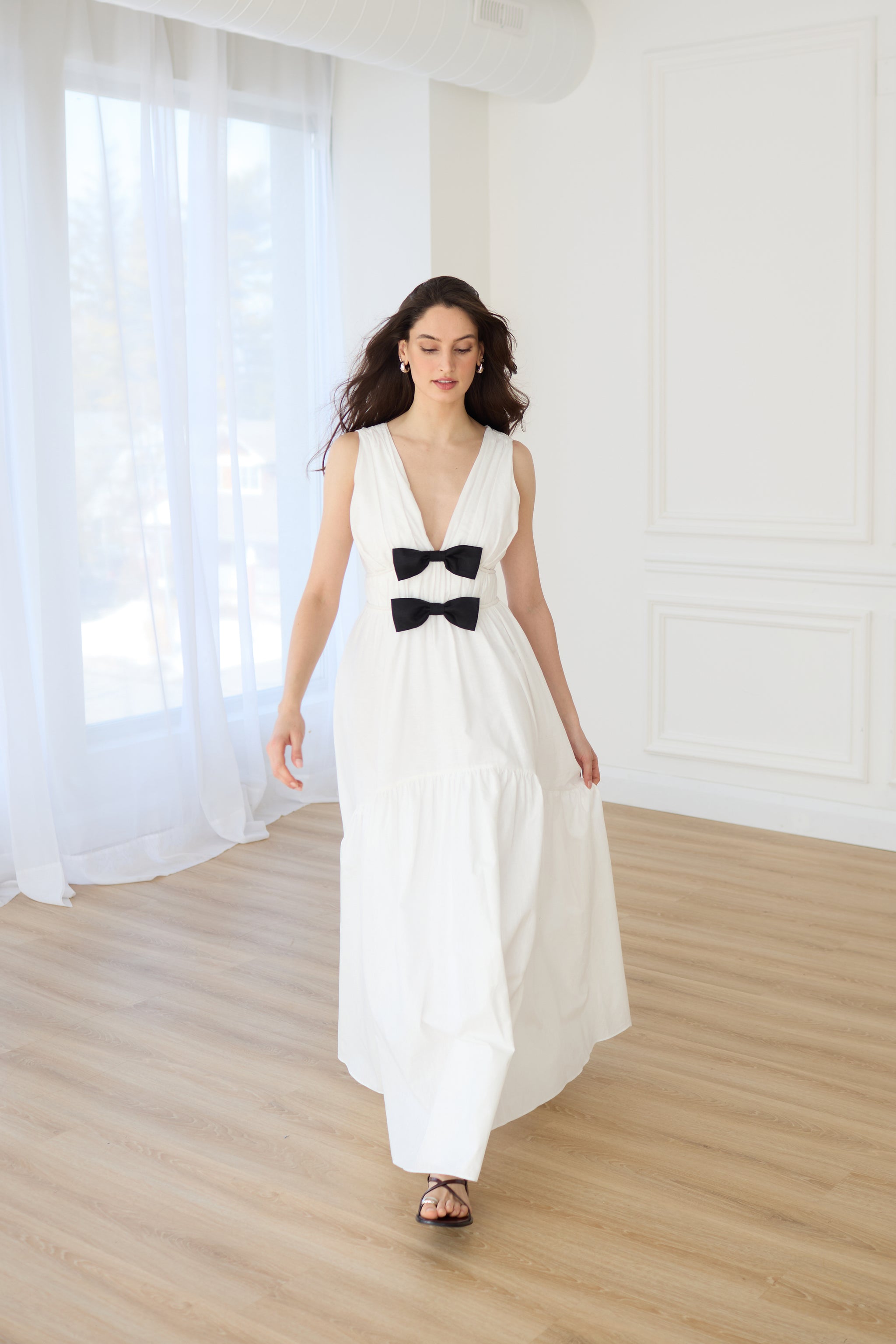 Barbara Bow Linen Full Dress - Vasiliki Barbara Bow Linen Full Dress - Vasiliki