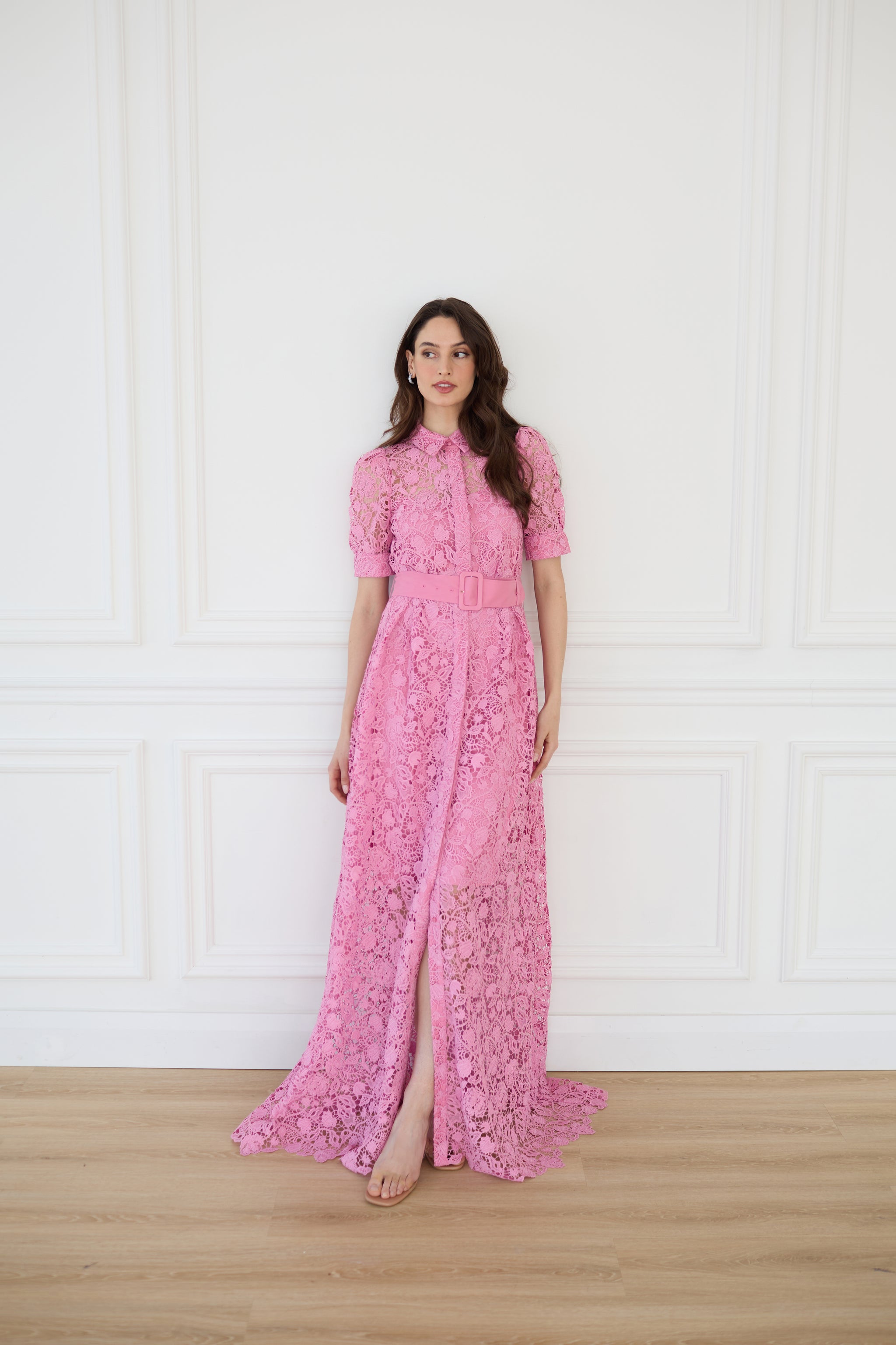 Vasiliki Women's Ayah Collared Lace Gown - Pink - Gowns Vasiliki Women's Ayah Collared Lace Gown - Pink - Gowns