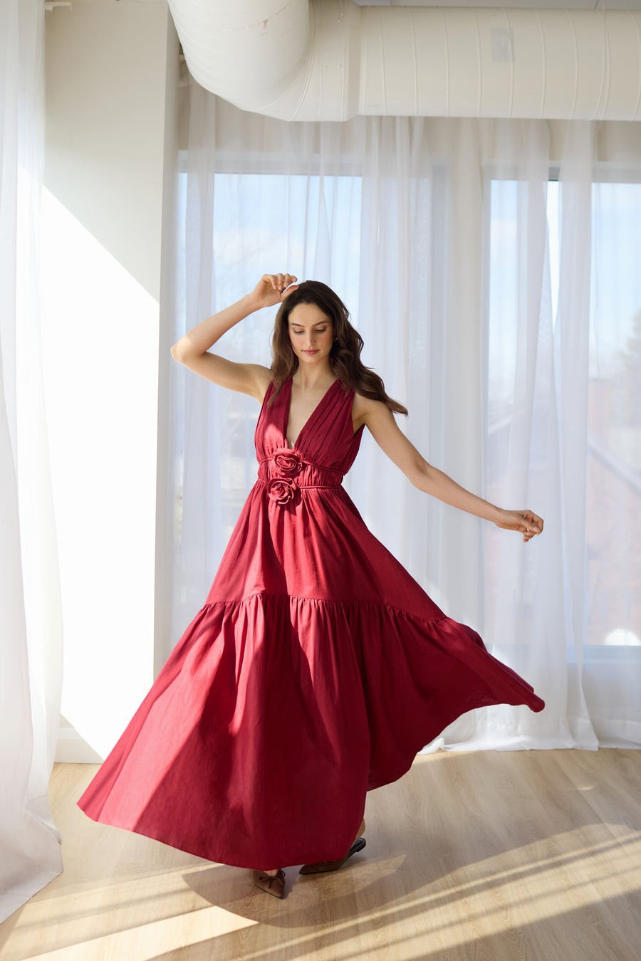 Barbara Flower Linen Dress