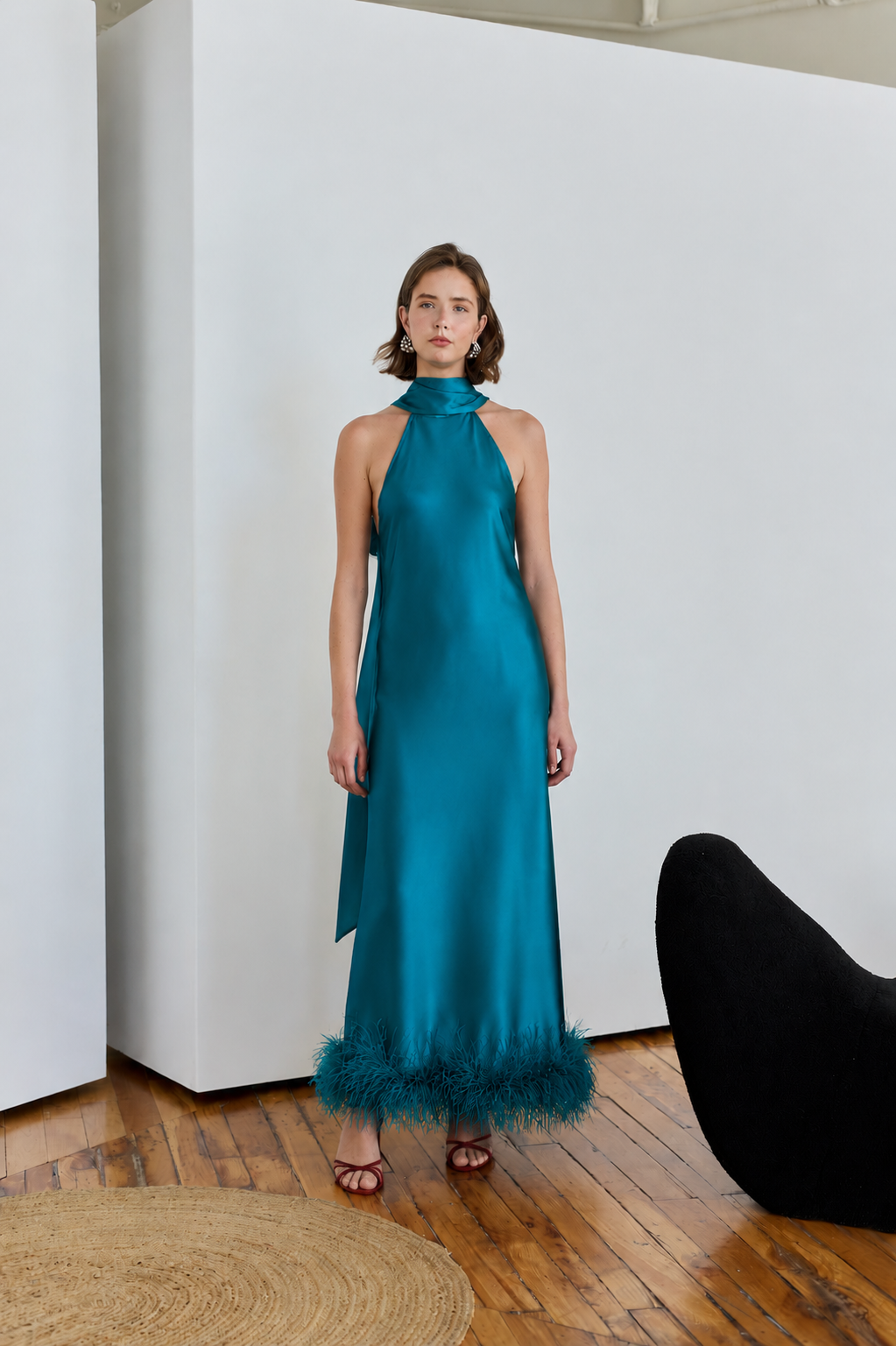 Maliya Feather Dress in Peacock