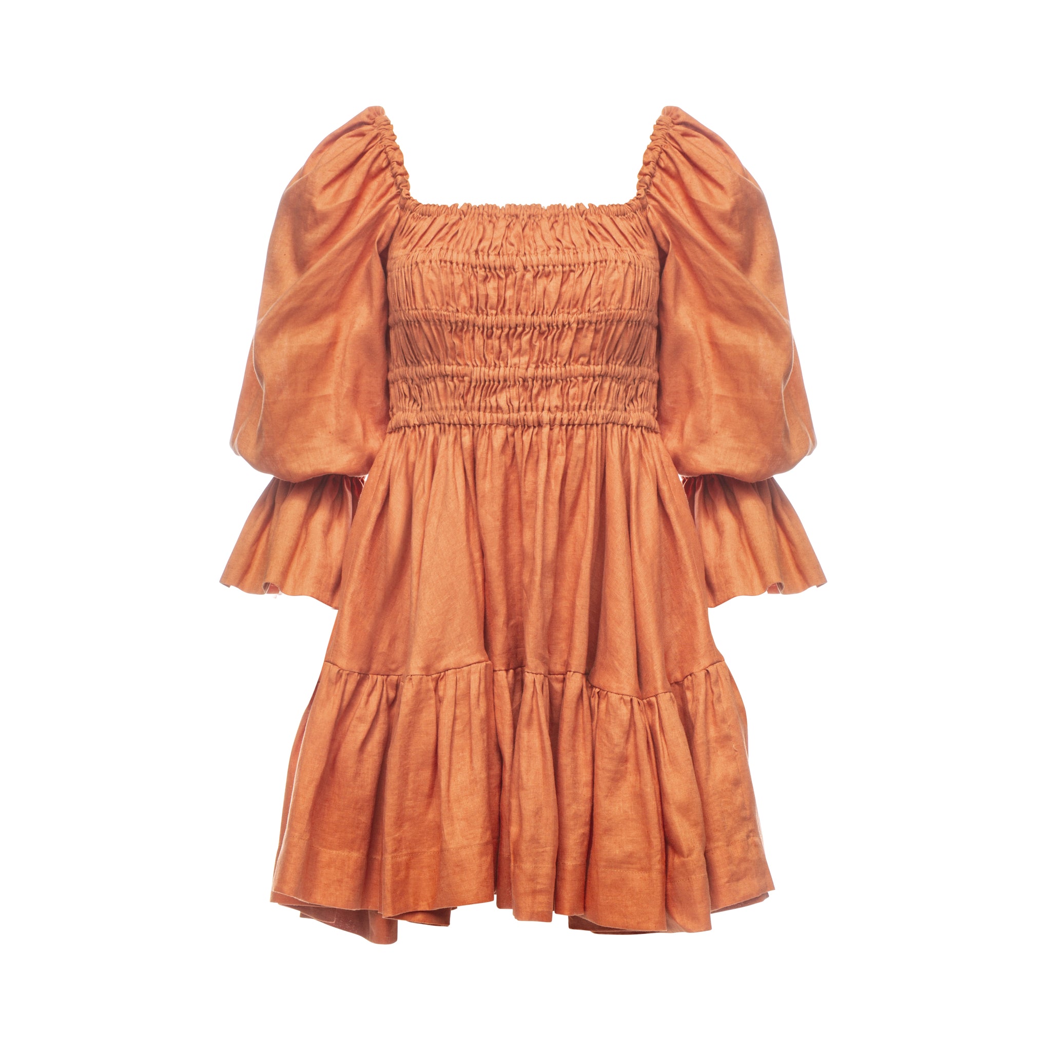 midi linen dress mini Amelia Ruched Mini Linen Dress in Rust Orange