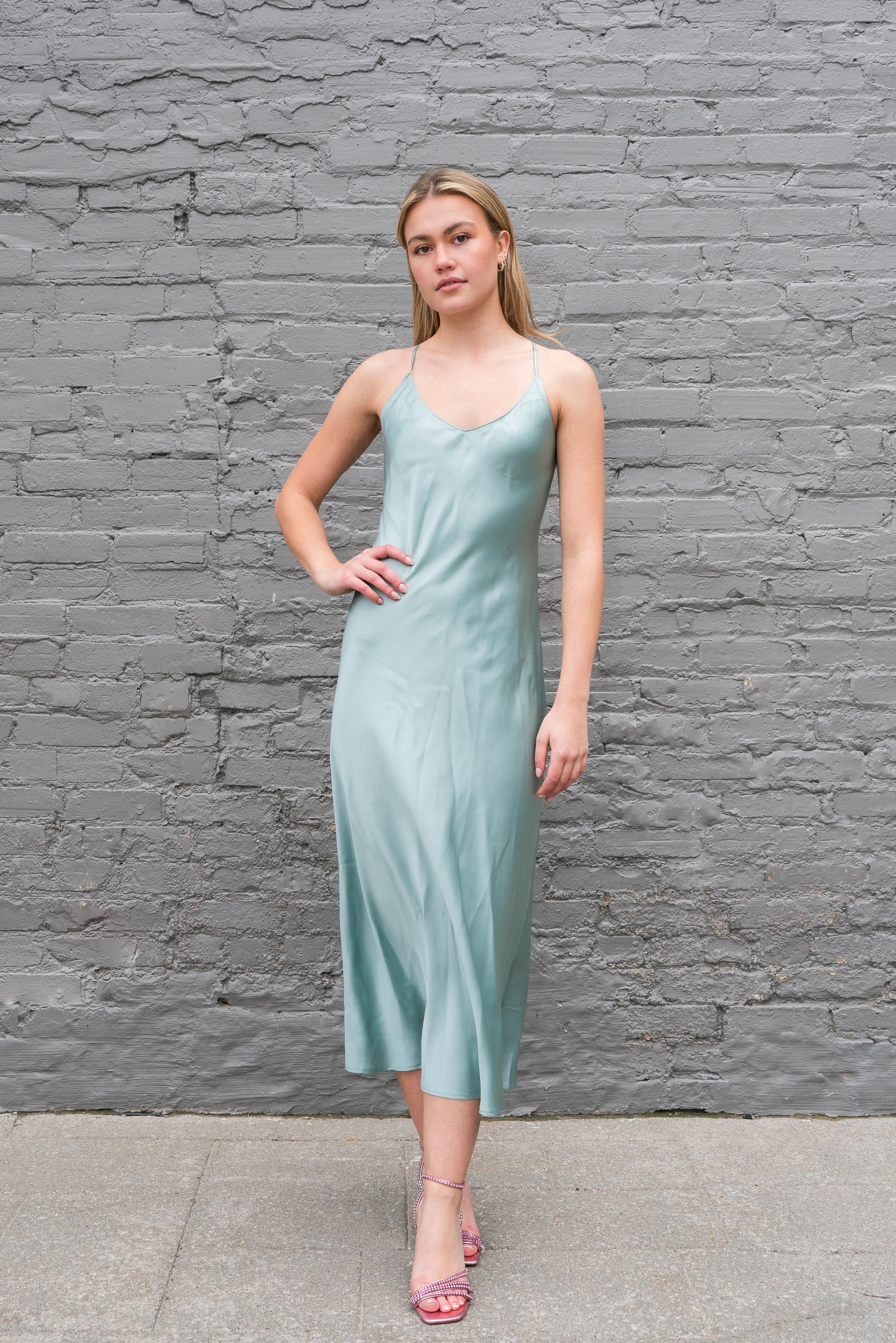 SILK SLIP DRESS "ISABELLA" IN BLUE SLATE - Vasiliki SILK SLIP DRESS "ISABELLA" IN BLUE SLATE - Vasiliki