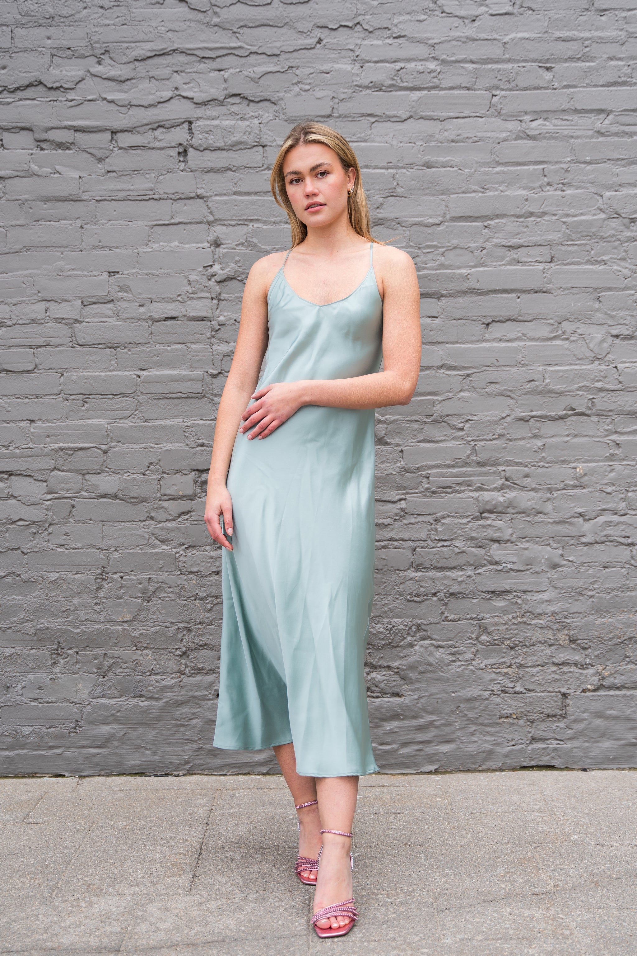 SILK SLIP DRESS "ISABELLA" IN BLUE SLATE - Vasiliki SILK SLIP DRESS "ISABELLA" IN BLUE SLATE - Vasiliki