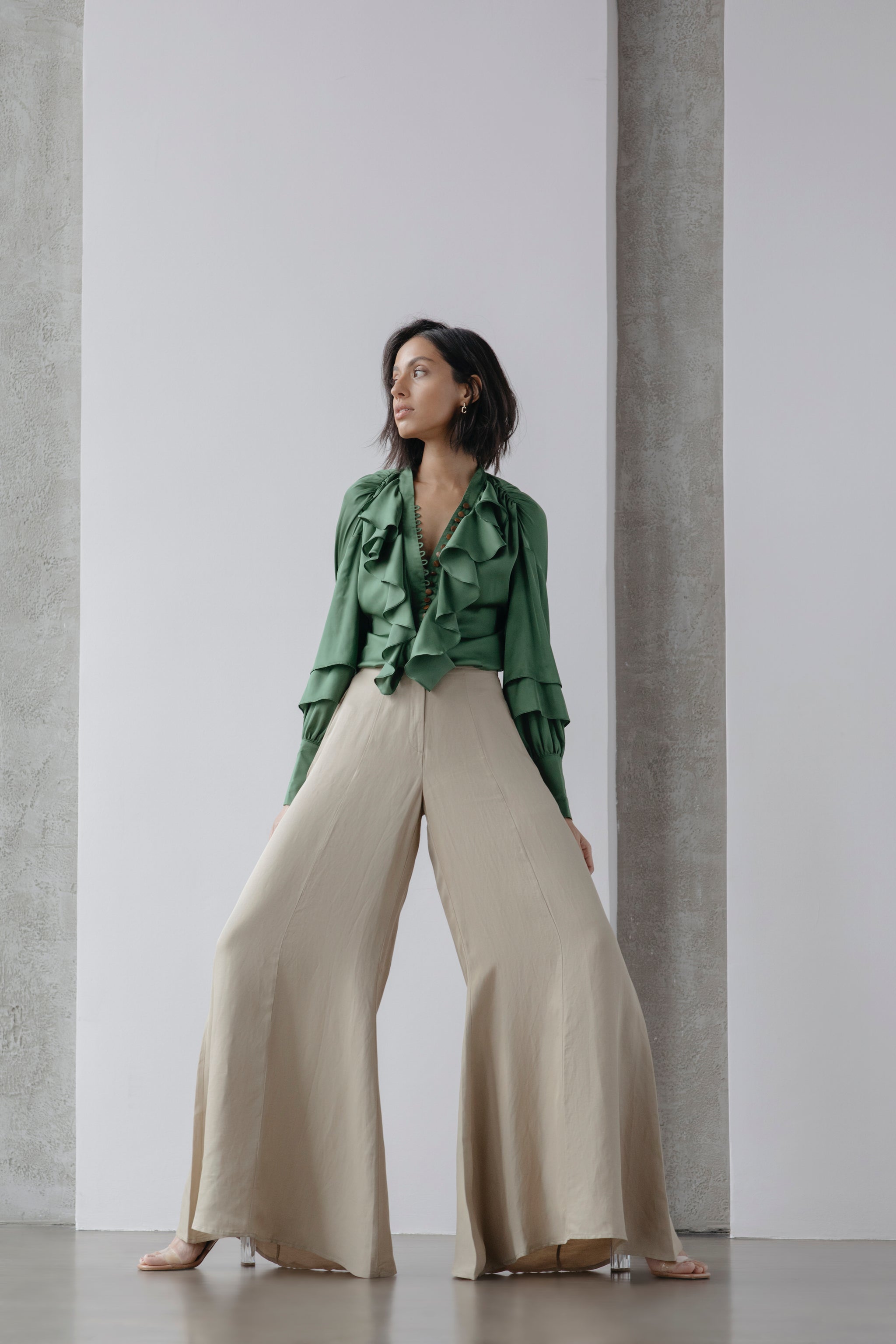 Beige Wide Leg Pant  Styched Fashion