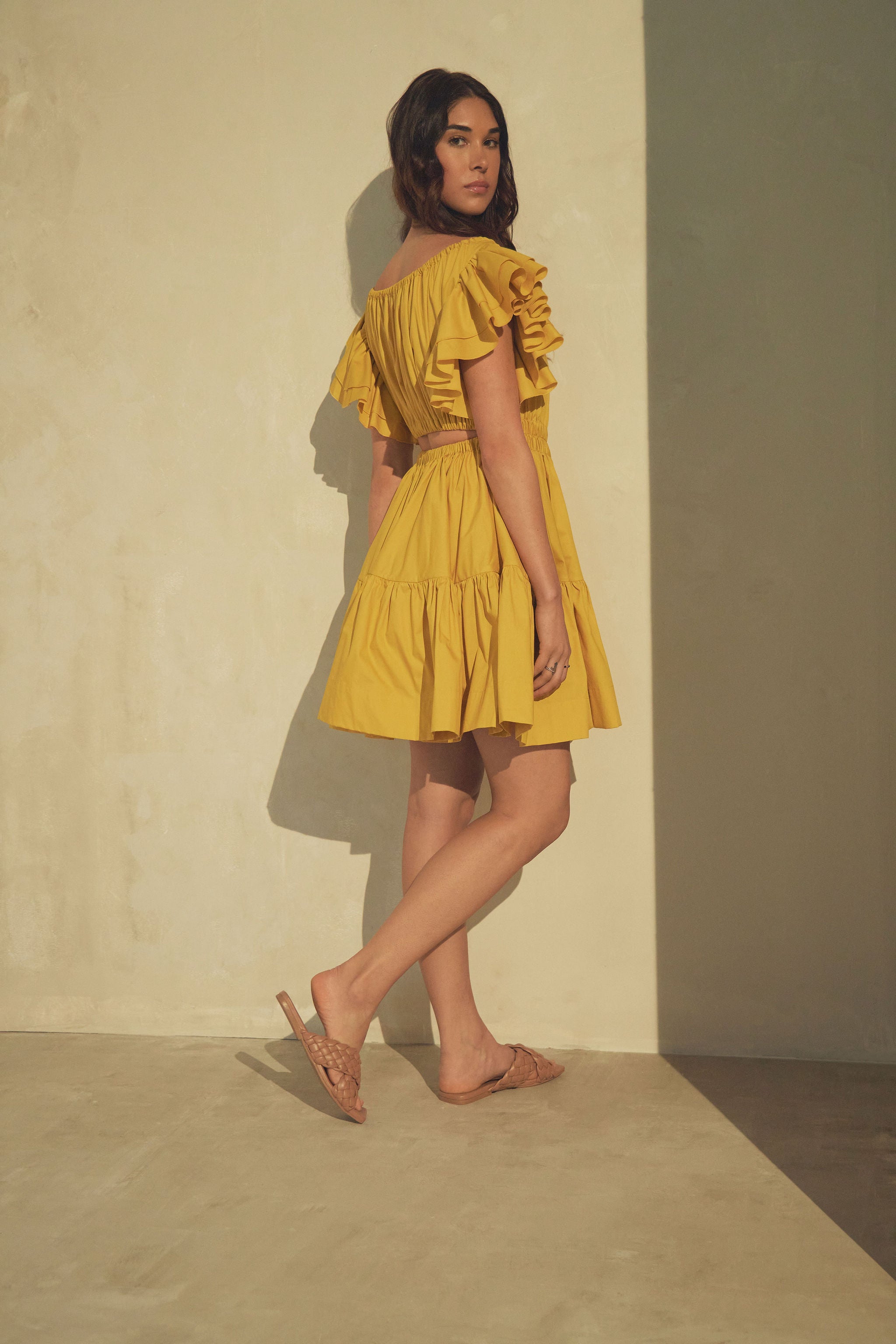 Ava Ruched Mini Dress in Mimosa